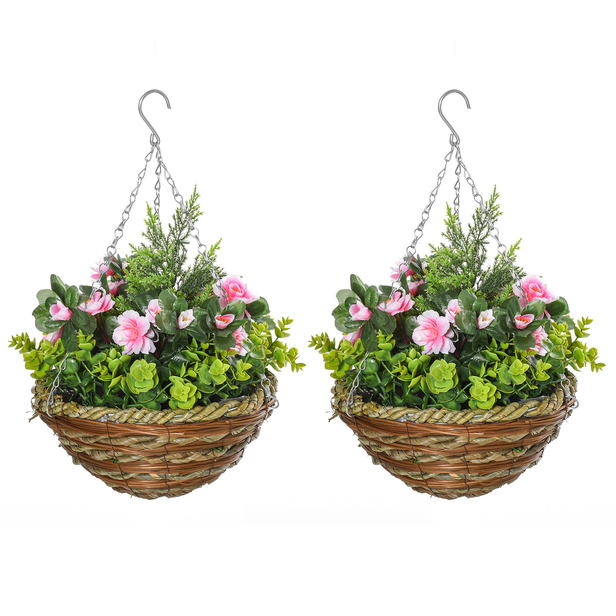 Outsunny Set of Two Hanging Lisianthus Flower Pots - Pink/Green