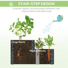 Outsunny 2 Tier Raised Garden Bed, Galvanised Planter Box with Open Bottom for Vegetables Flowers Herbs, 120x101x58cm, Dark Grey