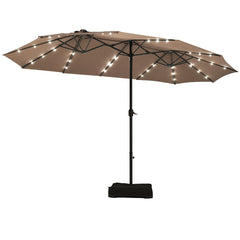 Extra Large LED Patio Double-Sided Umbrella Crank Parasol-Tan