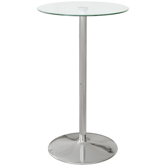 HOMCOM High Top Bar Table, Round Kitchen Table with Tempered Glass Top and Steel Base, Bistro Table for 2 People, Clear