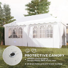 Outsunny 3 x 6m Pop Up Gazebo with Sides, UPF50+ Height Adjustable Marquee Party Tent, Wedding Canopy, Instant Event Shelter with Carry Bag and Sand Bags for Garden, White