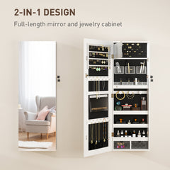 HOMCOM 108 x 37cm Lockable Jewellery Cabinet, with LED Lights - White Surface and Black Lining