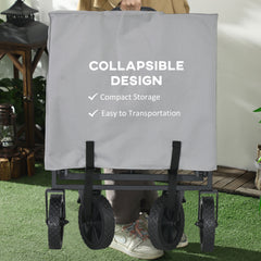 Outsunny Folding Pull Along Cart Cargo Wagon Trolley with Telescopic Handle - Dark Grey