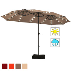 Extra Large LED Patio Double-Sided Umbrella Crank Parasol-Tan