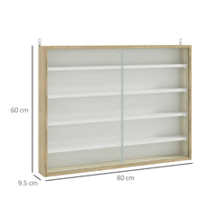 HOMCOM 5-Tier Wall Display Shelf Unit Cabinet w/ 4 Adjustable Shelves Glass Doors Home Office Ornaments 60x80cm Natural