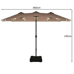 Extra Large LED Patio Double-Sided Umbrella Crank Parasol-Tan