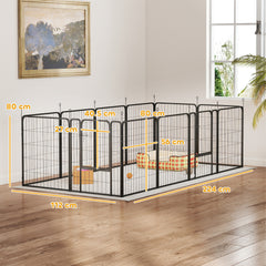 PawHut 12 Panels Heavy Duty Dog Playpen with Doors, for Medium Dogs, 80cm High, Black