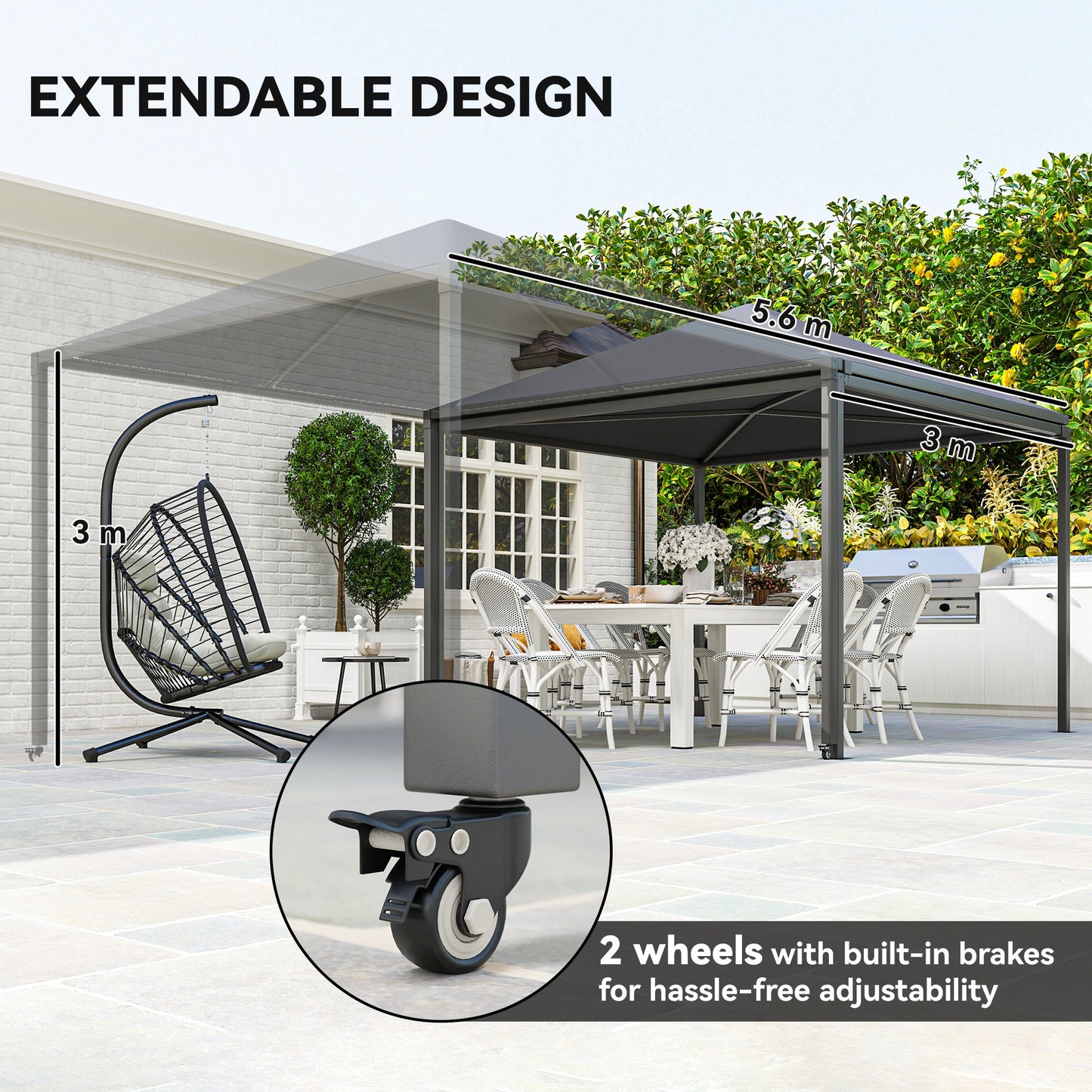 Outsunny√Ç 3√Ç x√Ç 3√Ç or 3√Ç x 6m Garden√Ç Gazebo with Extendable Awning and Wheels,√Ç UPF30+ Outdoor√Ç Metal Gazebo√Ç Canopy√Ç Shelter√Ç for BBQ, Event, Party
