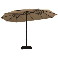 Extra Large LED Patio Double-Sided Umbrella Crank Parasol-Tan