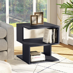 HOMCOM Side Table Square Coffee Table Modern End Table with 2 Tier Storage Shelves for Living Room, Bedroom, Black