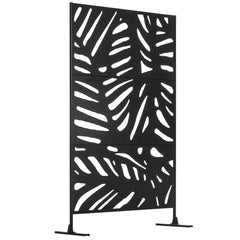 Outsunny Decorative Privacy Screen with Stand, 6.5FT Freestanding Metal Outdoor Divider, Decorative Privacy Panel with Expansion Screws for Garden Patio Pool Hot Tub, Leaf Style, Black