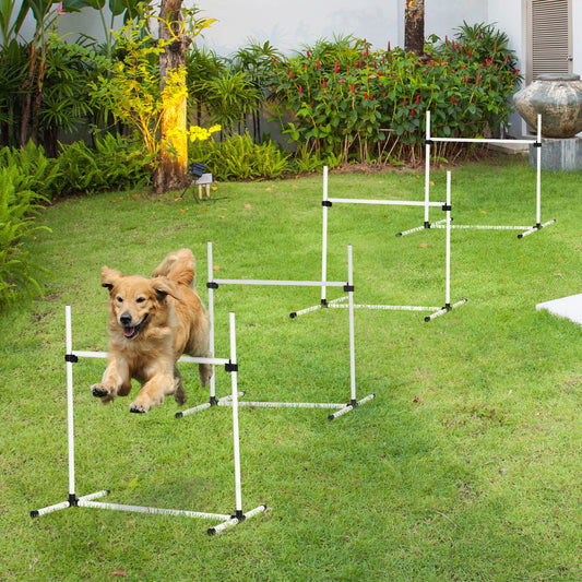 PawHut 4 Pieces Dog Agility Training Equipment, Adjustable Height Jumps Hurdle with Carrying Bag for Outdoor, White