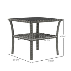 Outsunny Two-tier PE Rattan Square Coffee Table - Grey