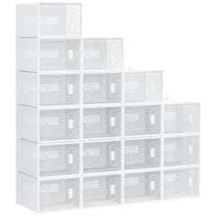 HOMCOM 18PCS Clear Shoe Box, Plastic Stackable Shoe Storage Box for UK/EU Size up to 12/46 with Magnetic Door for Women/Men, 28 x 36 x 21 cm