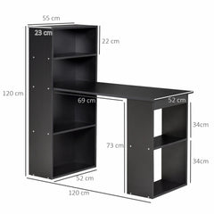 HOMCOM 120cm Modern Computer Desk Bookshelf Study Table Workstation PC Laptop Writing Home Office 6 Shelves, Black