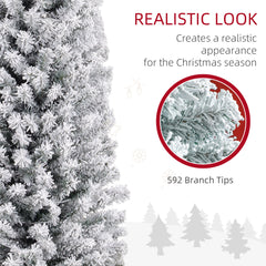 HOMCOM 7ft Snowy Artificial Christmas Tree, with Lights, Decorations and Pine Cones