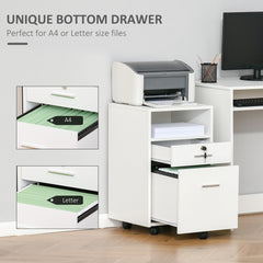 Vinsetto Lockable Two-Drawer Filing Cabinet, with Wheels - White