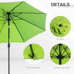 Outsunny 2.7M Garden Parasol Umbrella with Glass Fibre Ribs and Aluminium Frame, Tilting Sun Shade Shelter Canopy, Light Green