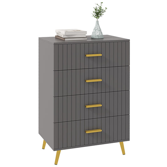 HOMCOM Four Drawer Embossed Line Dresser - Grey/Gold Tone