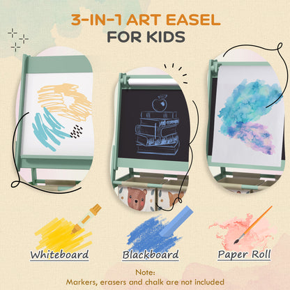 حامل رسم للأطفال ثلاثة في واحد من AIYAPLAY مع لفافة ورقية، حامل رسم فني، مع مساحة تخزين - أخضر
