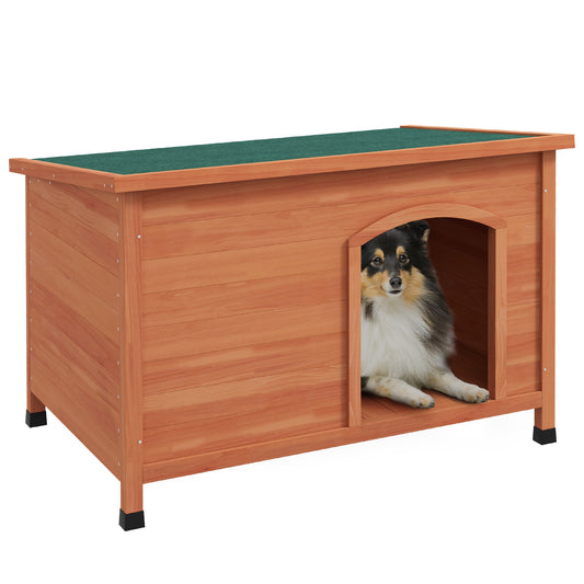 PawHut Wooden Dog Kennel, Outdoor Pet House, with Removable Floor, Openable Roof, Water-Resistant Paint - Natural Wood Tone