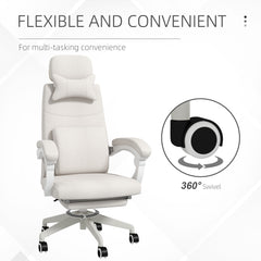 Vinsetto Linen-Look Office Chair, with 160√Ç¬∞ Reclining Back and Footrest - White