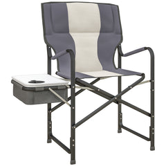 Outsunny Folding Aluminium Camping Chair, with Cooler Bag Table - Grey