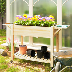 Outsunny 46 x 94cm Wooden Raised Planter, with Shelves - Natural Finish