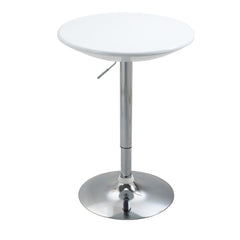 HOMCOM Modern Round Bar Table Adjustable Height Home Pub Bistro Desk Swivel Painted Top with Silver Steel Leg and Base, White