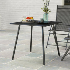 Outsunny Square Garden Table with Slat Top, Steel Frame, Outdoor Table for 4 Person, 80 x 80 x 74 cm, Black