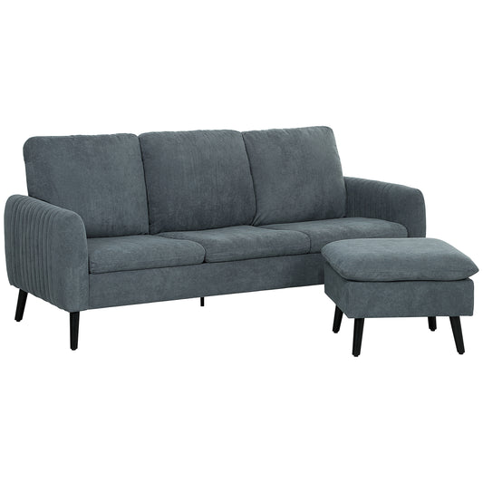 HOMCOM Corner Sofa with Reversible Chaise Lounge, Corduroy Fabric 3 Seater Sofa Settee for Living Room, L Shaped Couch with Scatter Back, Left/Right Hand, Charcoal Grey