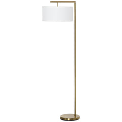 HOMCOM Floor Lamp, Modern Standing Light with Linen Lampshade, Round Base for Living Room, Bedroom, Dining Room, 153cm, Gold and White