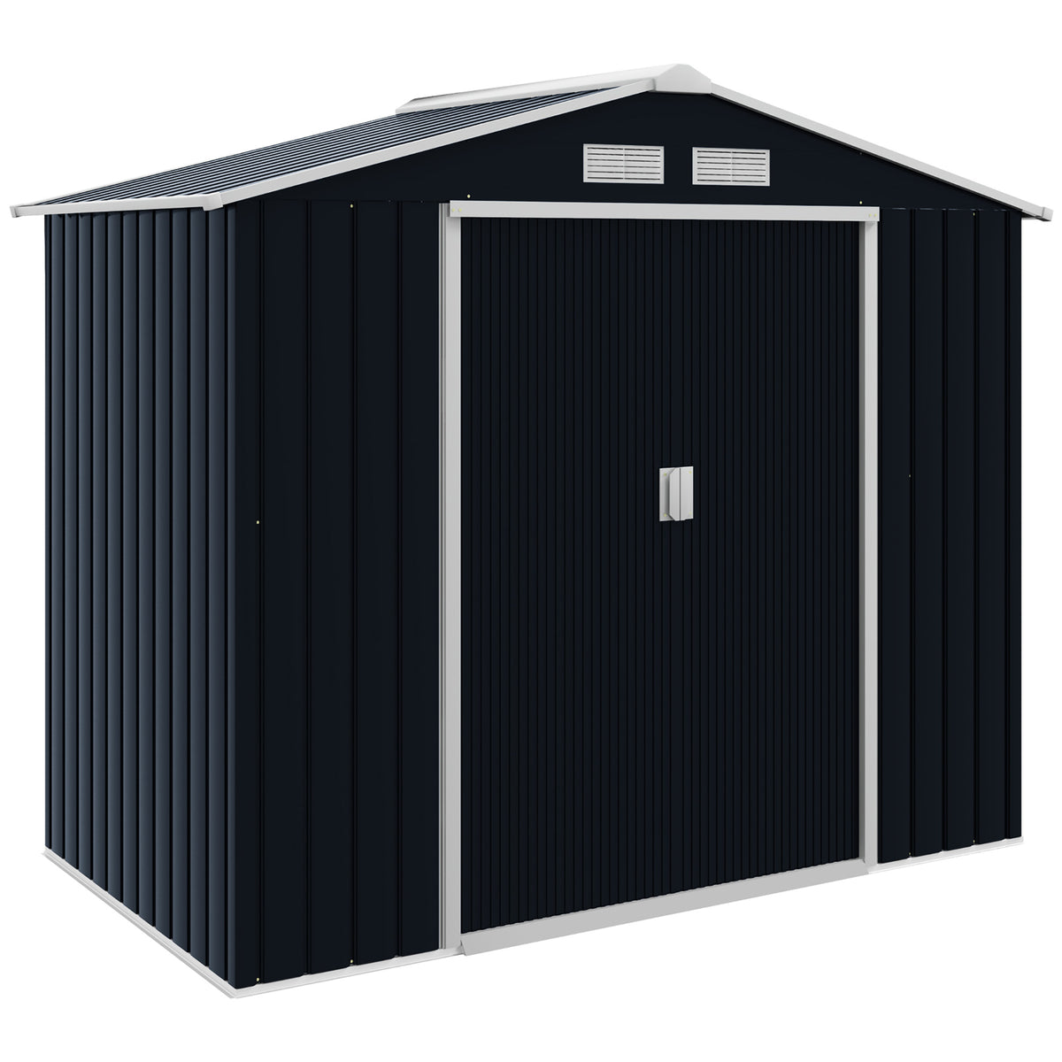 Outsunny 7 x 4ft Metal Garden Shed, Outdoor Storage Tool House with Ventilation Slots, Foundation Kit and Lockable Double Doors, Dark Grey