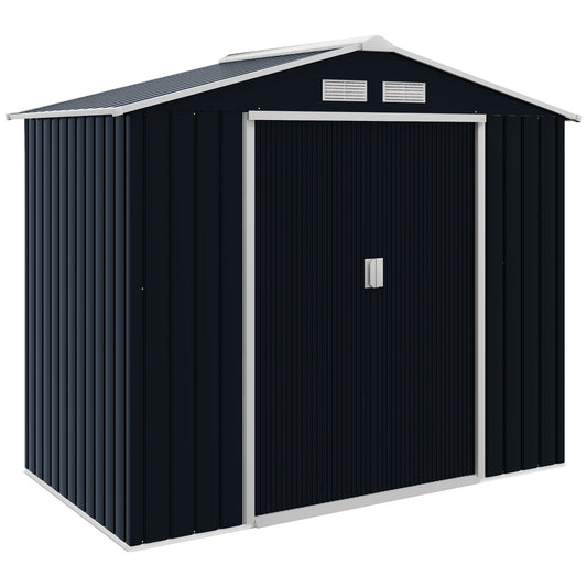 Outsunny 7 x 4ft Weatherproof Shed, Outdoor Bike Storage Shed with Ventilation Slots, Foundation Kit and Lockable Double Doors, Dark Grey