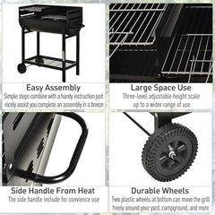 شواية فحم من Outsunny Steel 2-Grill مع عجلات باللون الأسود