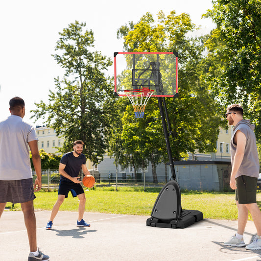 SPORTNOW 2.4-2.9m Adjustable Basketball Hoop and Stand with Weighted Base, Portable on Wheels, Red