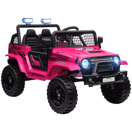 AIYAPLAY 12V Battery Powered Kids Ride-On Car, Electric Truck w/ Spring Suspension, Remote, Music, Horn, Lights, Pink