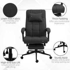 Vinsetto Office Desk Chair with Footrest, Headrest Pillow, Home Office Chair with Reclining Backrest, Swivel Wheels, Black