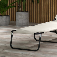 Outsunny Garden Sun Lounger, with Five-Position Back - Cream White