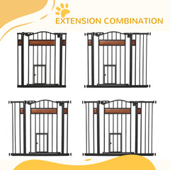 بوابة أمان للحيوانات الأليفة من PawHut، مع باب للقطط، وإغلاق تلقائي، للسلالم والأبواب والممرات، بعرض 74-105 سم - أسود