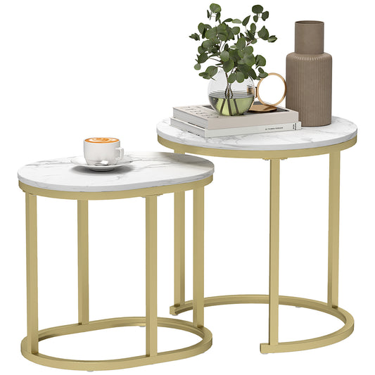 HOMCOM Marble-Effect Nest of Tables - Gold Tone/White