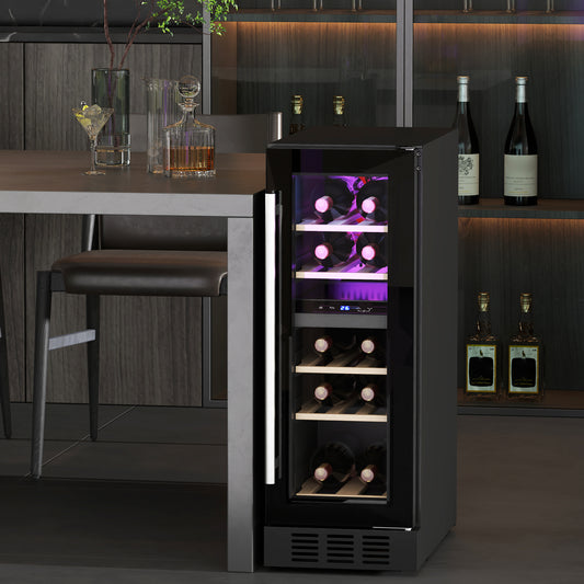 HOMCOM 16 Bottle Dual Zone 5-18√¢‚Äû∆í Wine Fridge - Black