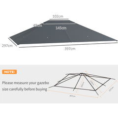 غطاء بديل لمظلة Gazebo مقاس 3 × 4 أمتار من Outsunny، غطاء بديل لسقف Gazebo (الغطاء العلوي فقط)، باللون الرمادي الداكن