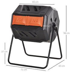 Outsunny 160L 360√Ç¬∞ Rotating Dual Chamber Composter - Orange