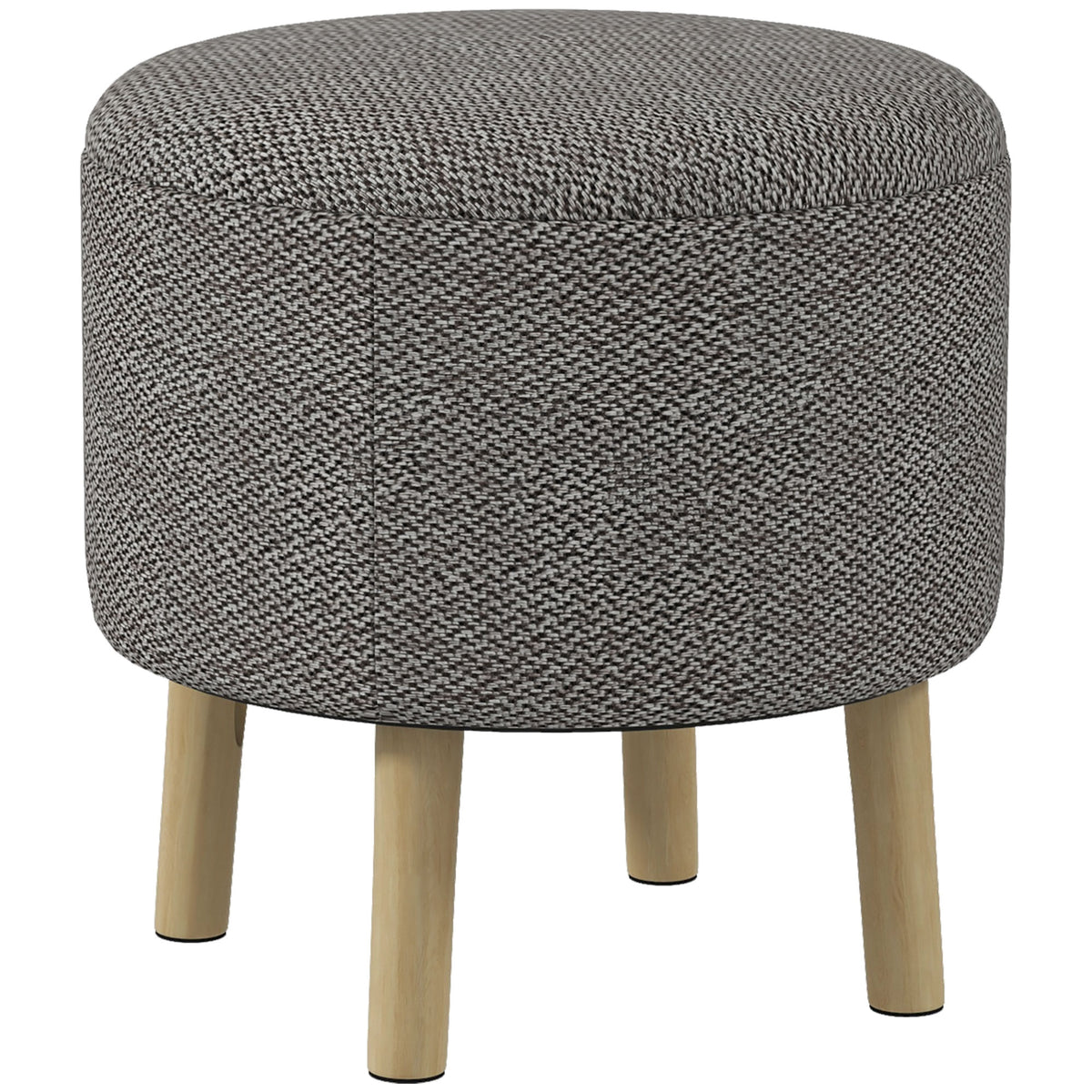 HOMCOM Round Linen-Look Storage Ottoman - Light Grey