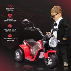 HOMCOM 6V Kids Electric Motorbike 3 Wheels Ride On Toy with Horn Headlights Realistic Sounds for Girl Boy 18 - 36 Months Red