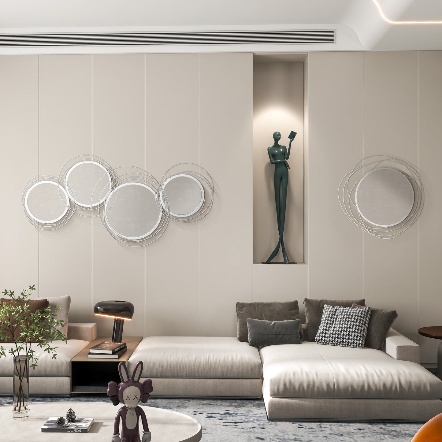 HOMCOM Metal Wall Mirrors, 107cm Modern Decorative Silver Mirror Decor Hanging, Home Wall Sculptures for Living Room Bedroom Dining Room