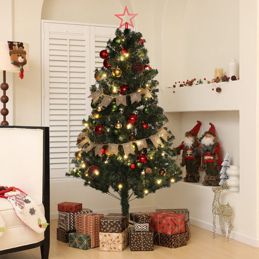 HOMCOM 5ft Pre-Lit and Xmas Tree with Decorations