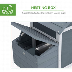 PawHut Small Chicken Coop with Run Hen House Poultry Coops Cages Nesting Box Grey 150.5 x 54 x 87cm