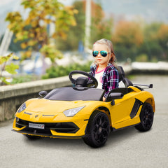 HOMCOM Lamborghini Licensed 12V kids Electric Car w/ Butterfly Doors, Remote, Music, Horn, Suspension - Yellow